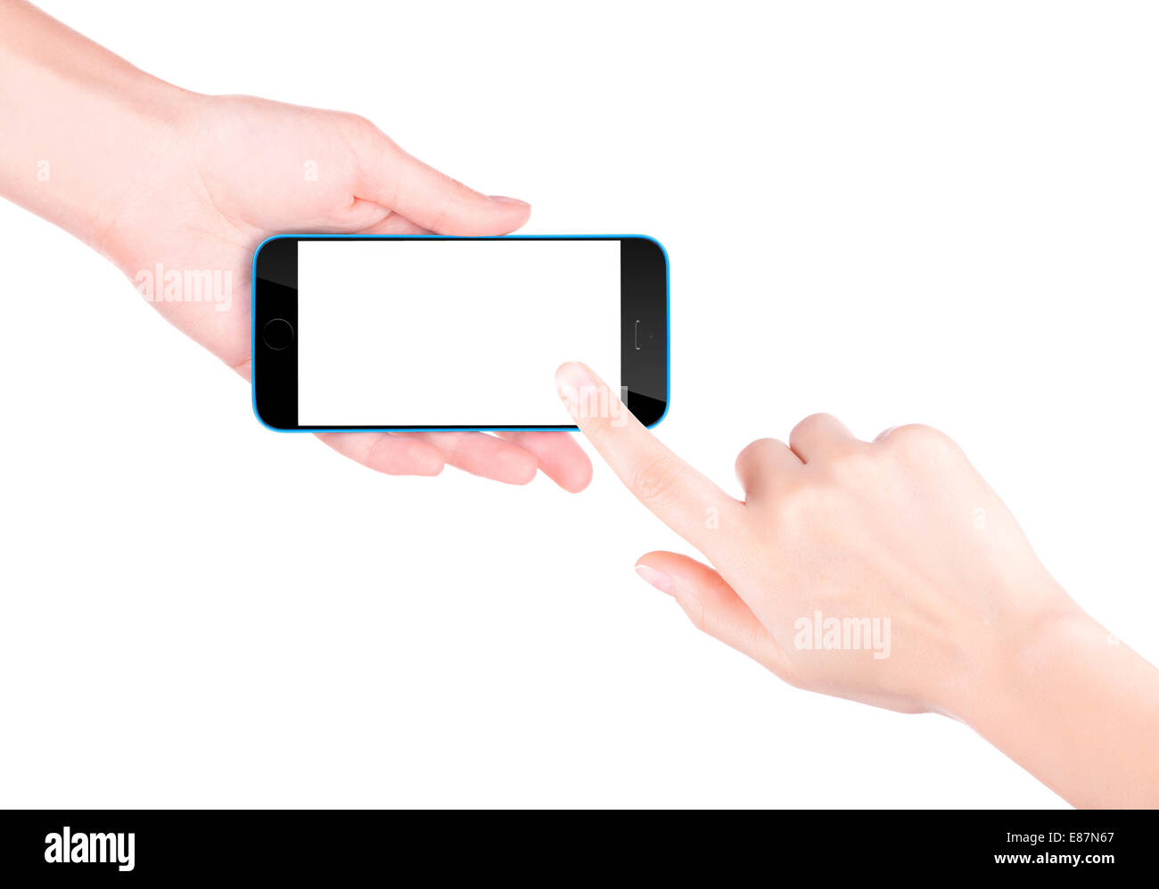 Woman hand holding Black Smartphone with blank screen Stock Photo - Alamy