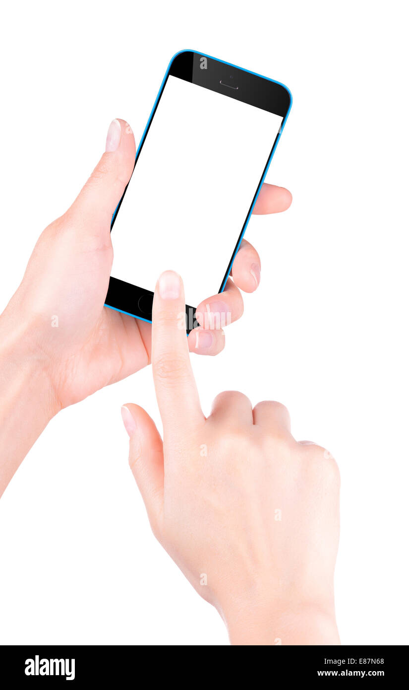 Woman hand holding Black Smartphone with blank screen Stock Photo - Alamy