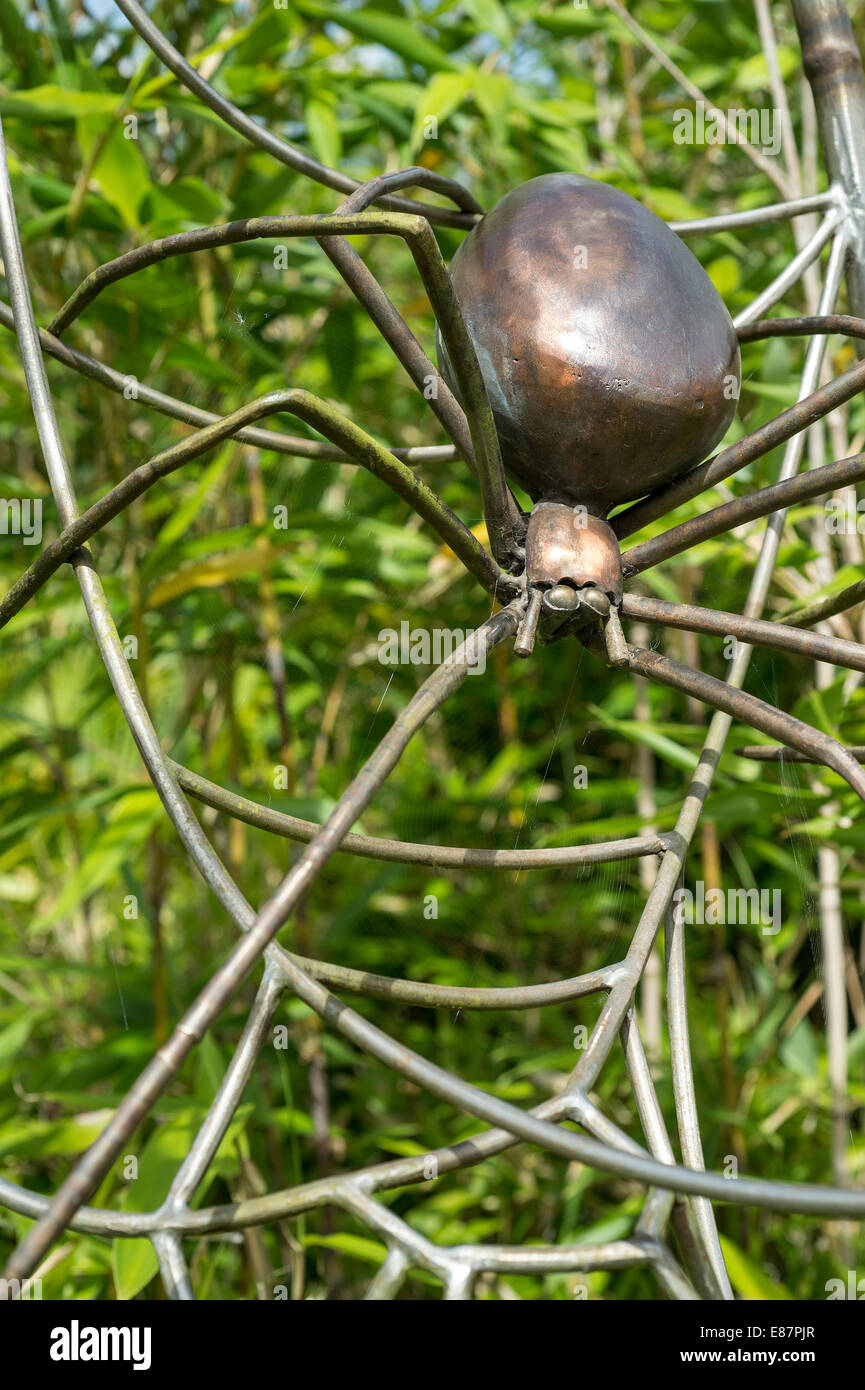 Spider Sculpture with spider-web Eden Project Cornwall England UK August Stock Photo