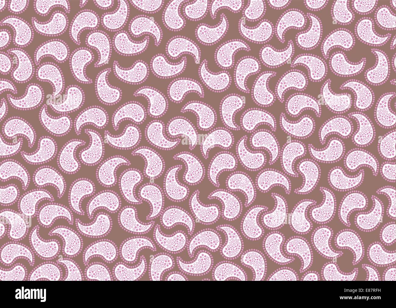 Vector illustraition of repeating pink paisley pattern on brown ...