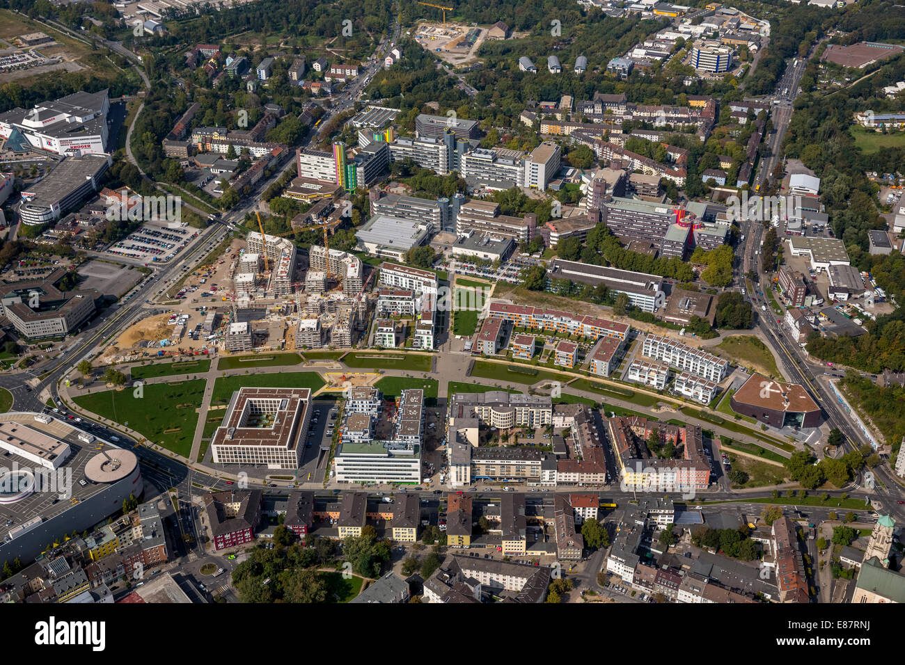 Aerial view, Grüne Mitte, University District, Essen, Ruhr district, North Rhine-Westphalia, Germany Stock Photo