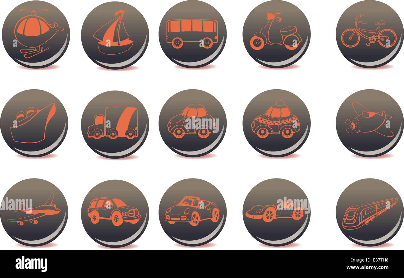 Vector illustration of the red transportation icons on the grey buttons Stock Vector