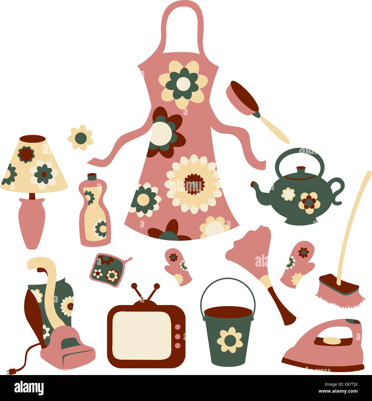 Vector illustration of housewife accessories icon set. Stock Vector