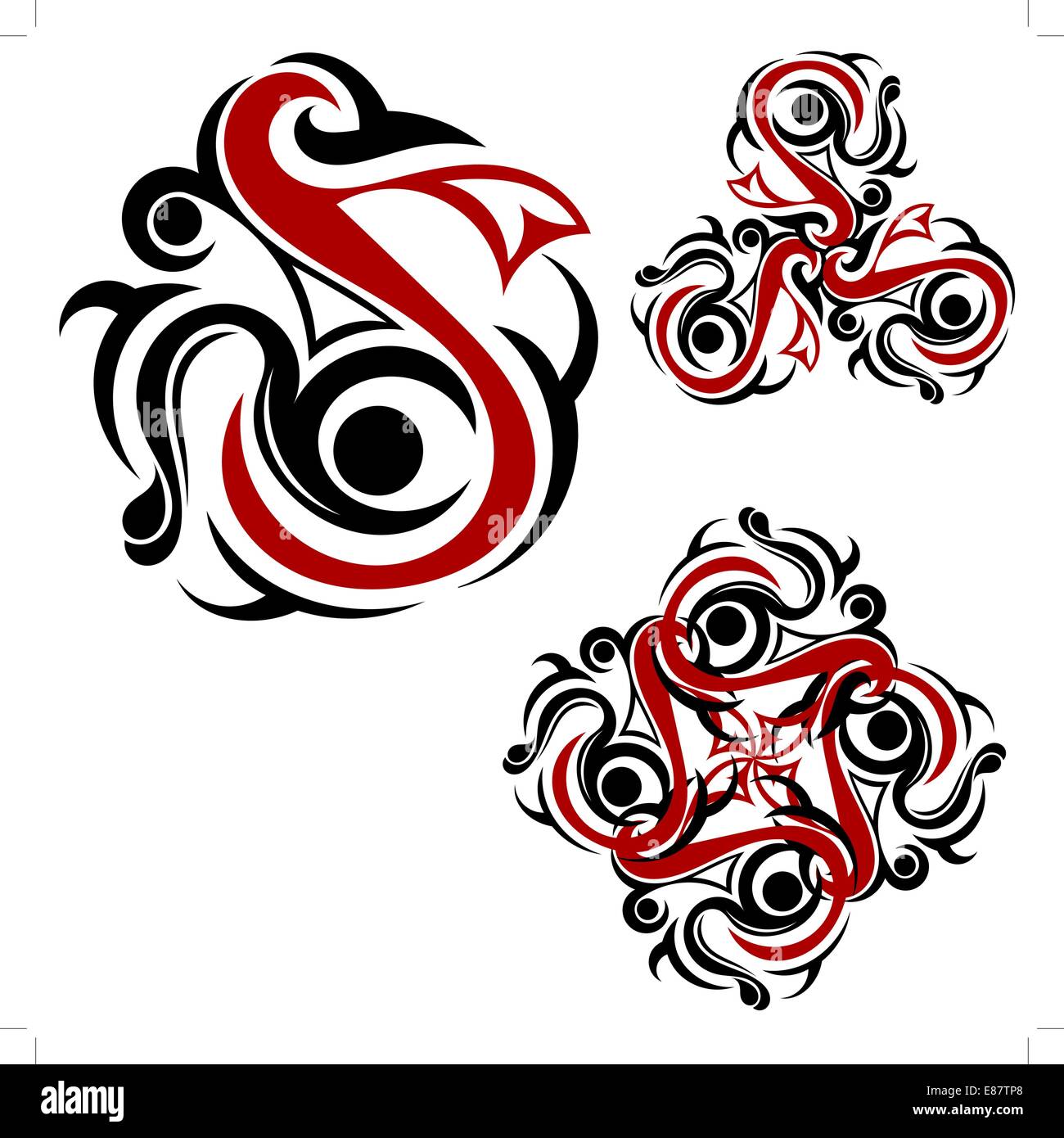 Tribal tattoo with red elements Stock Vector