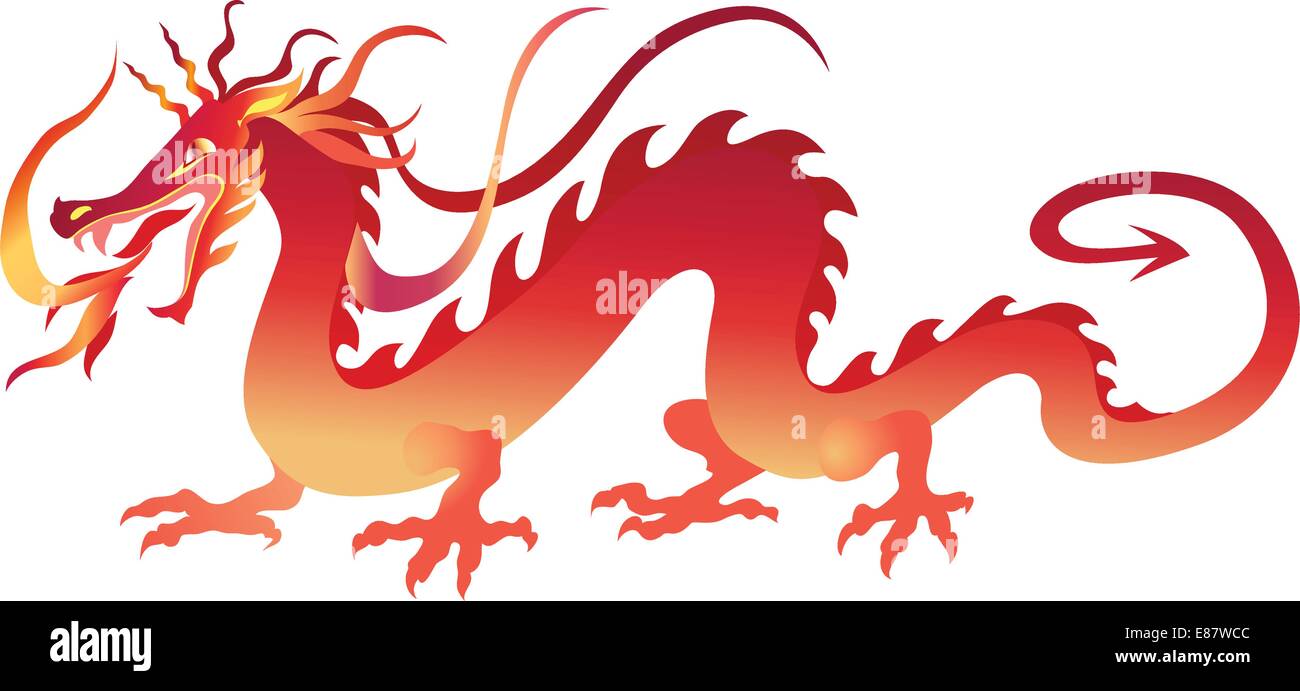 Vector  Illustration of angry red chinese dragon in a tattoo/ tribal style Stock Vector