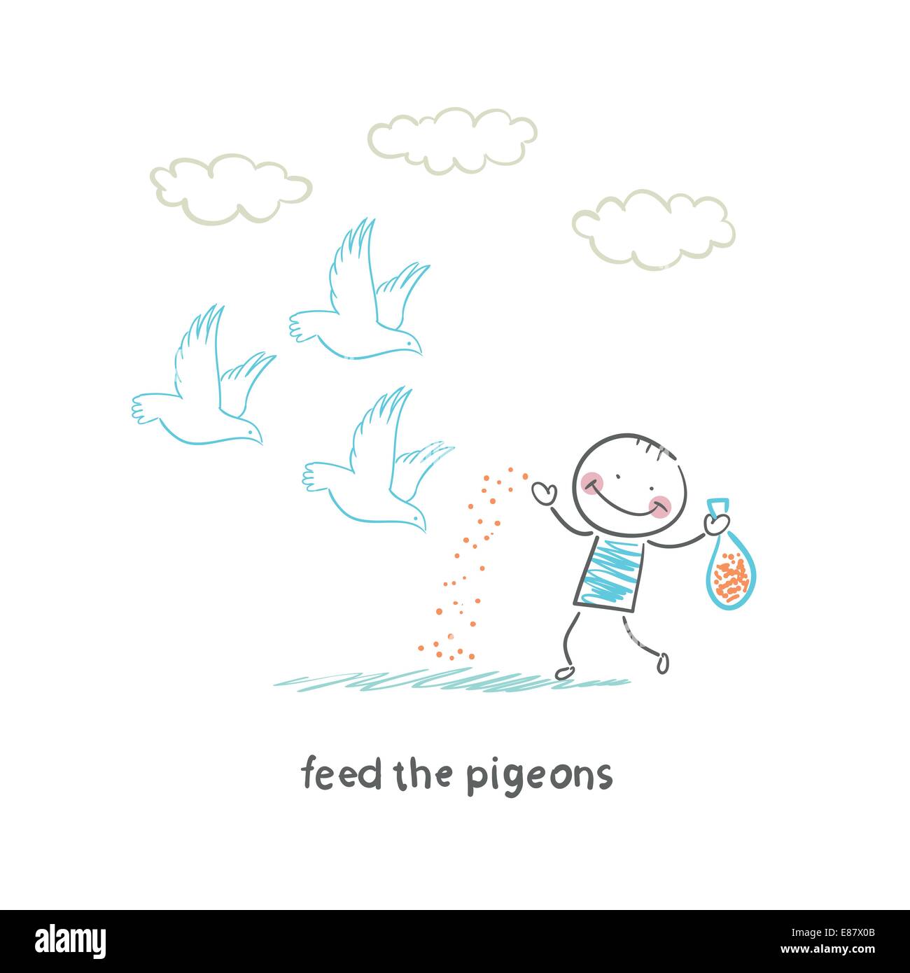 man feeds pigeons Stock Vector