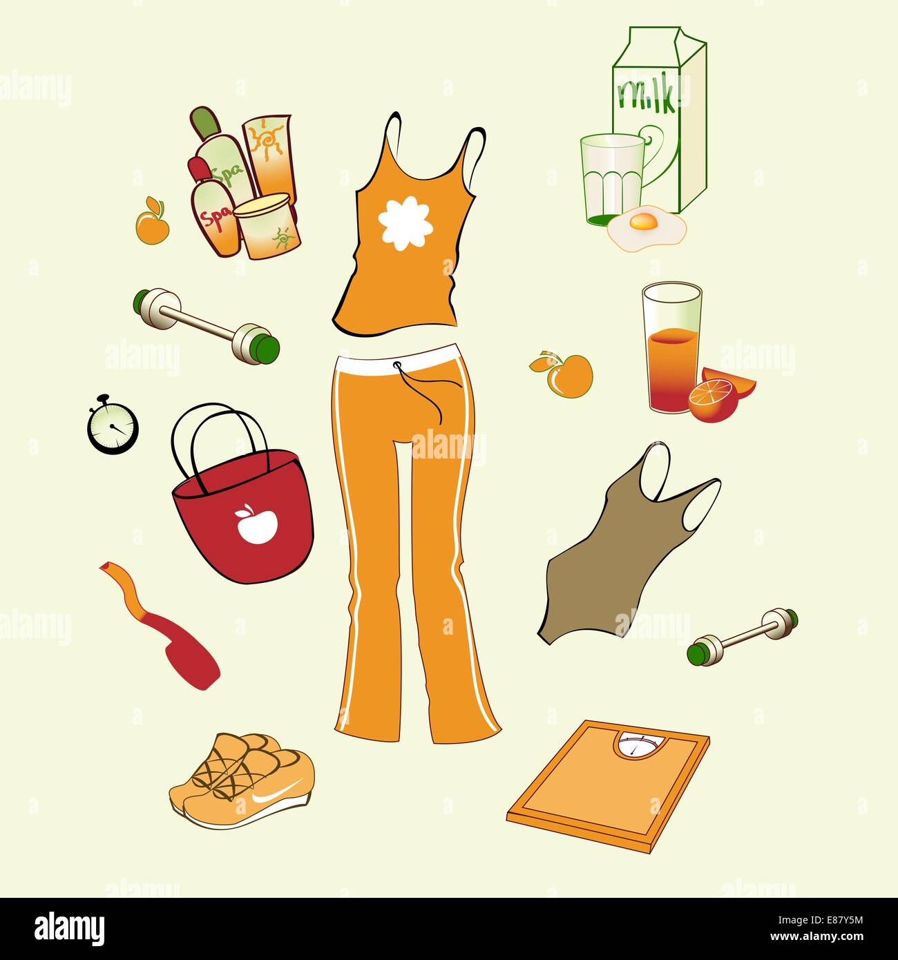 Vector illustration of different items related to sport and healthy