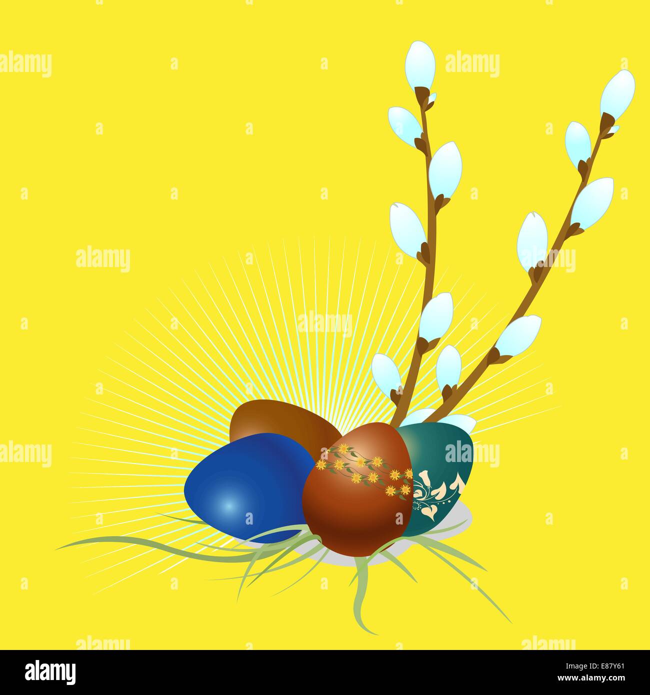 Vector Illustration of Easter Eggs with floral elements and the tree ...