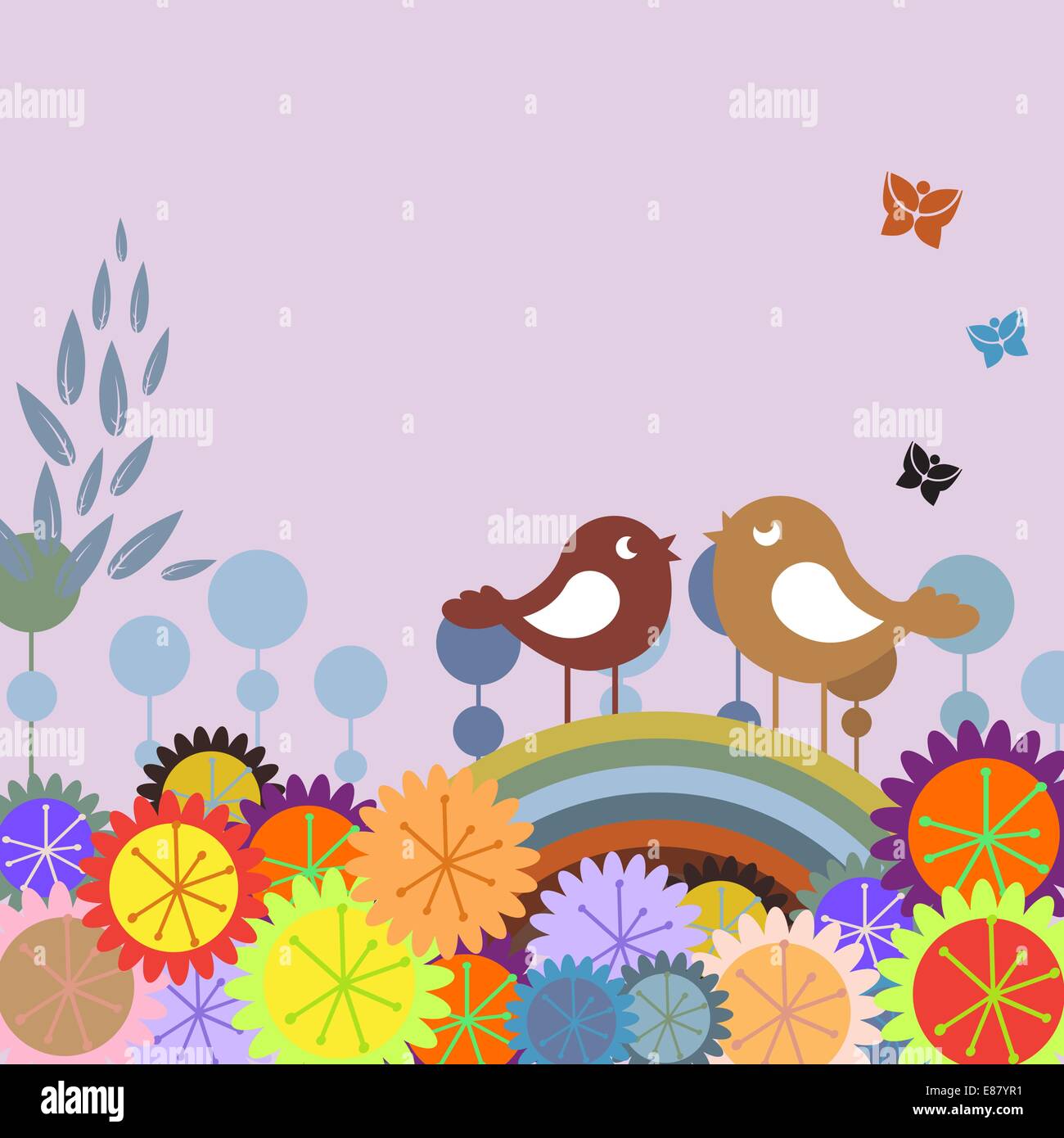 Vector Illustration of retro Flowery design greeting card with two of ...