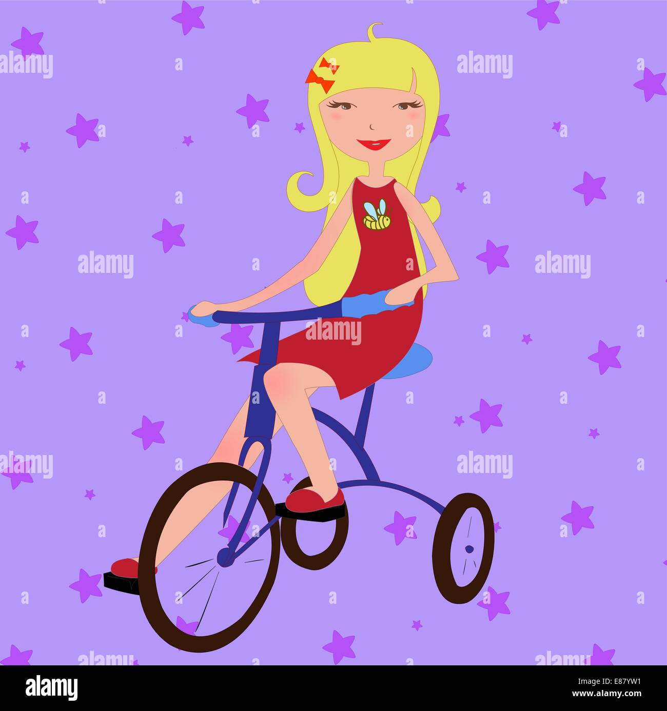 Vector Illustration of funky little girl riding a bicycle Stock Vector