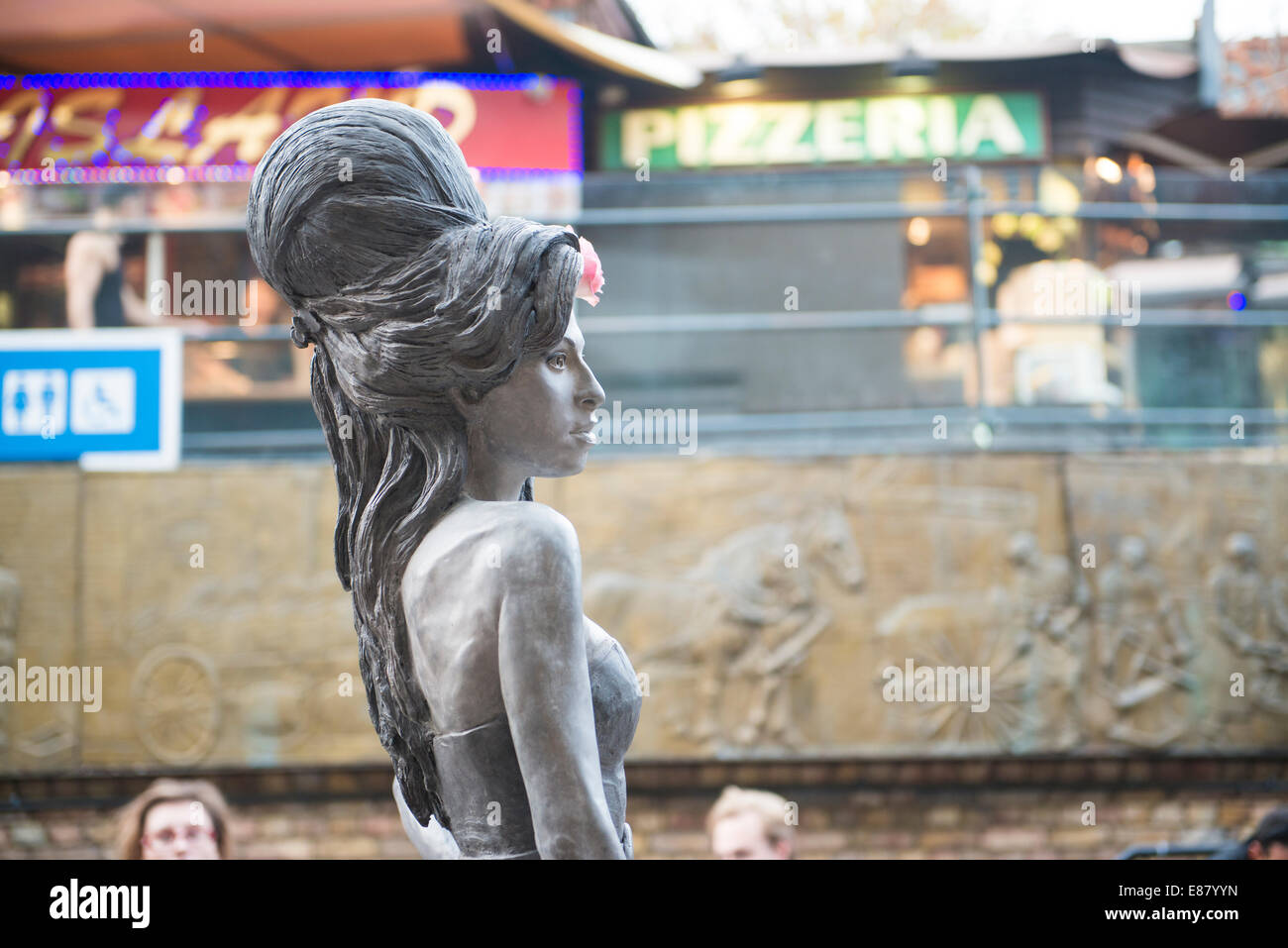 LONDON, UK - SEPTEMBER 17: Bronze statue of late singer Amy Winehouse in Camden Town. It was unveiled on what would have been he Stock Photo