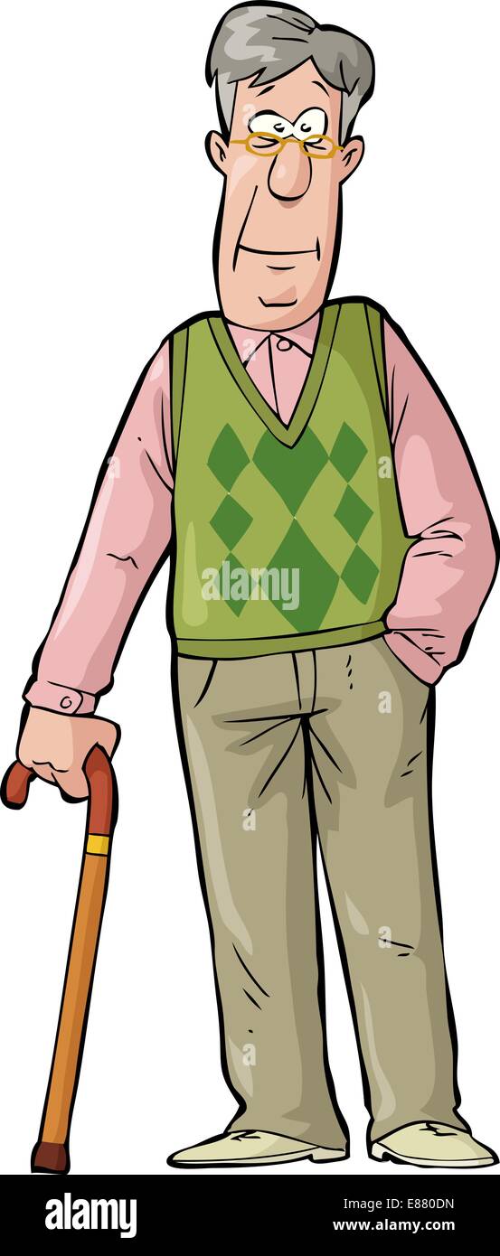 Happy elderly man with a cane vector illustration Stock Vector Image ...