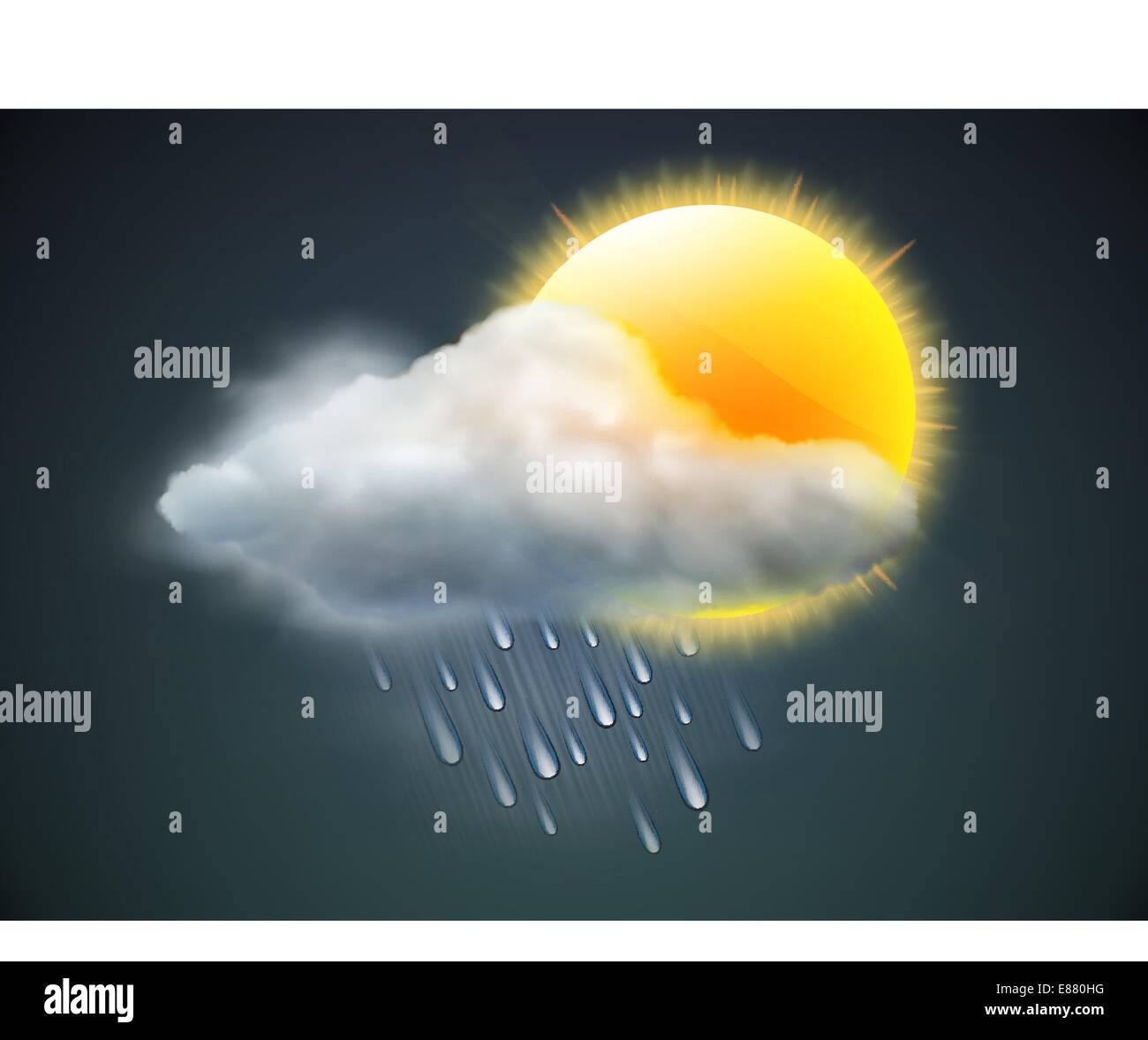 Vector illustration of cool single weather icon sun with raincloud