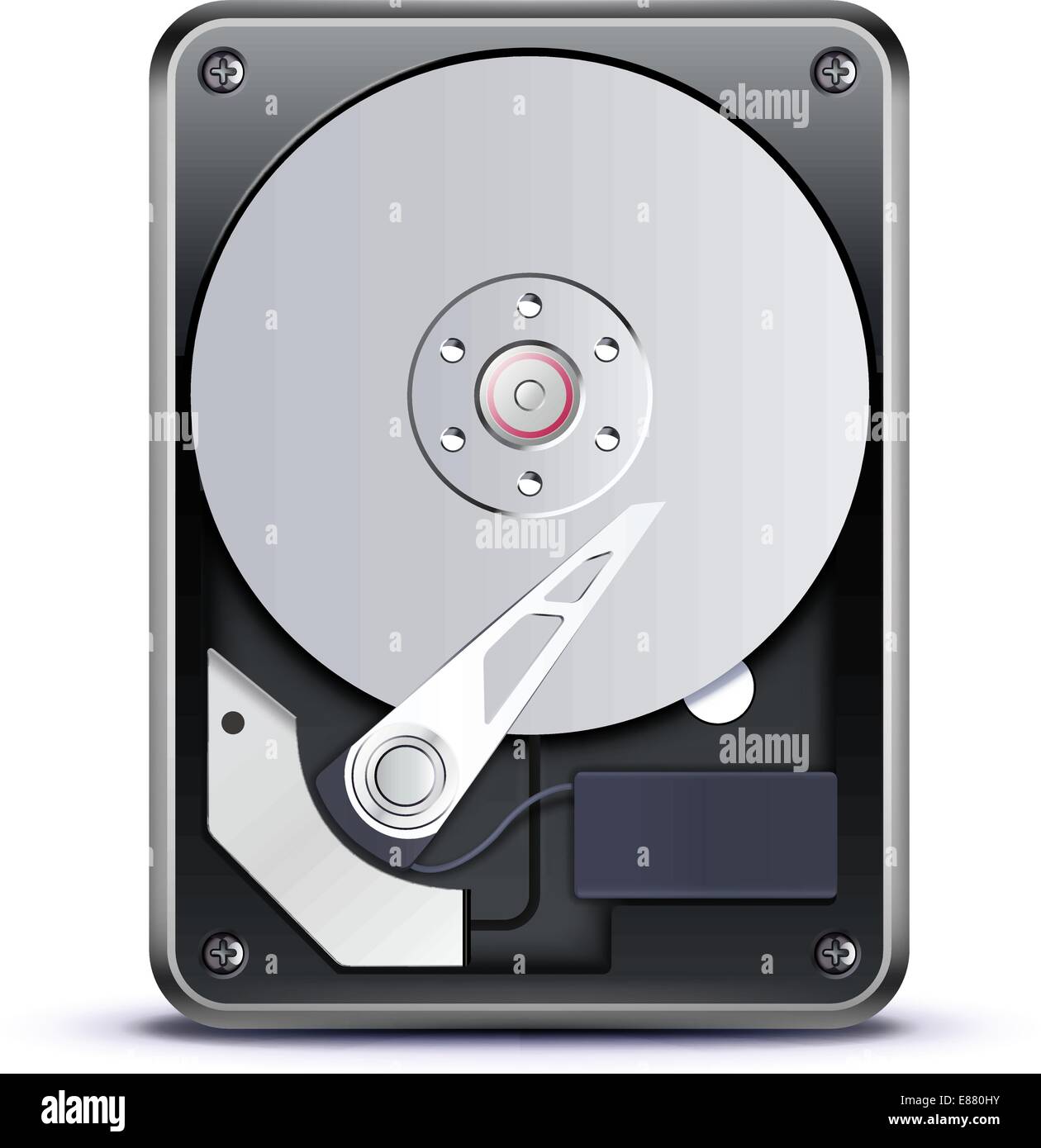 Vector illustration of opened hard drive disk isolated on the white background Stock Vector