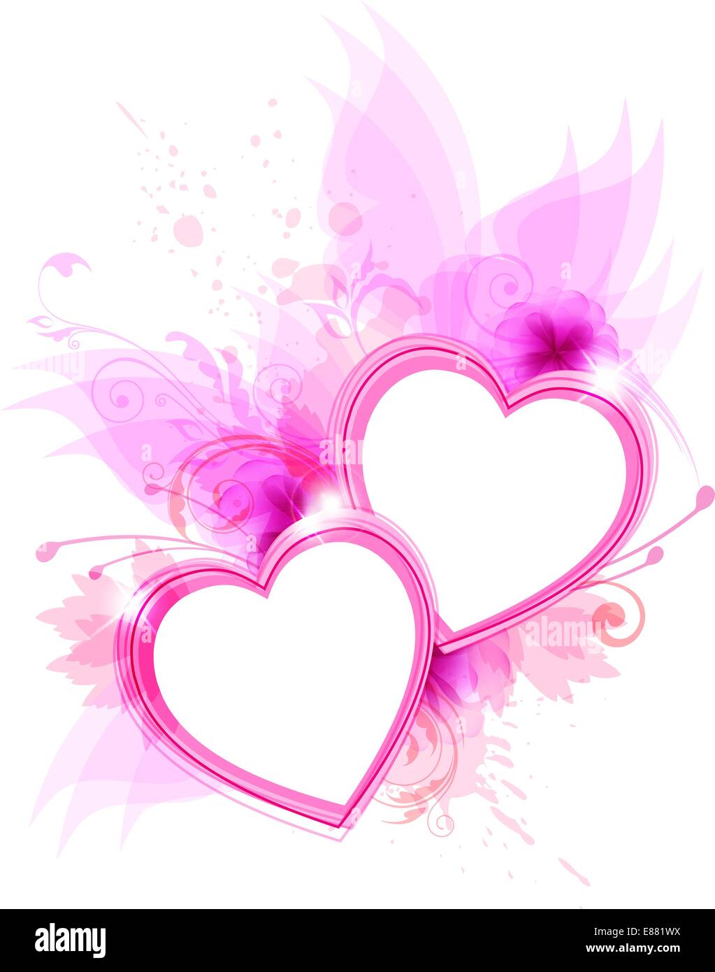 Romantic vector background with pink flowers and hearts Stock Vector ...