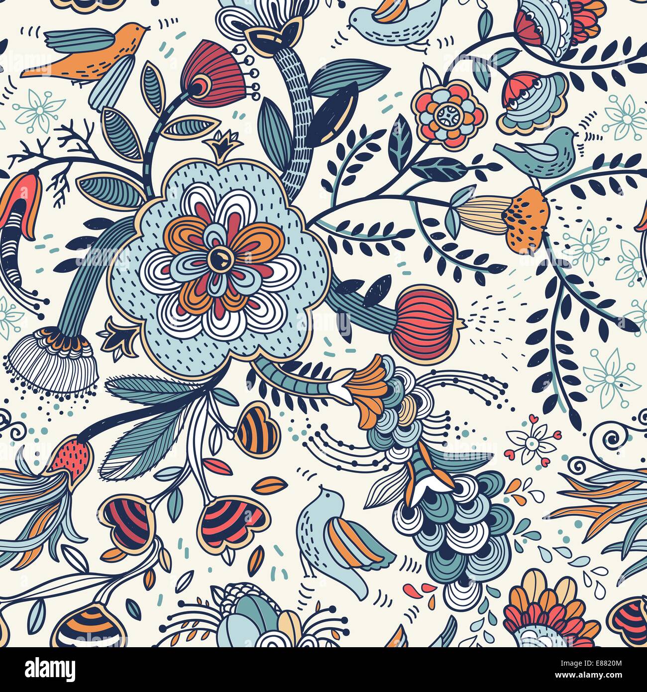 vector floral seamless pattern with fantasy plants and fruits Stock ...
