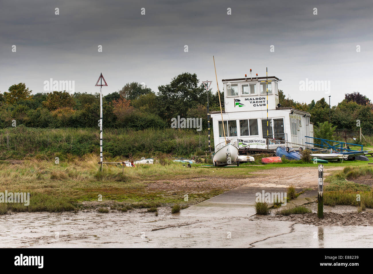 Maldon Yacht Club on the Blackwater River in Essex. Stock Photo