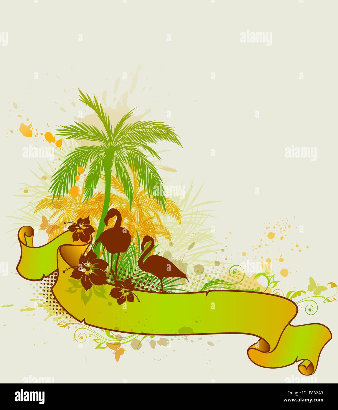 Summer tropical background with palms and flamingo Stock Vector Image ...