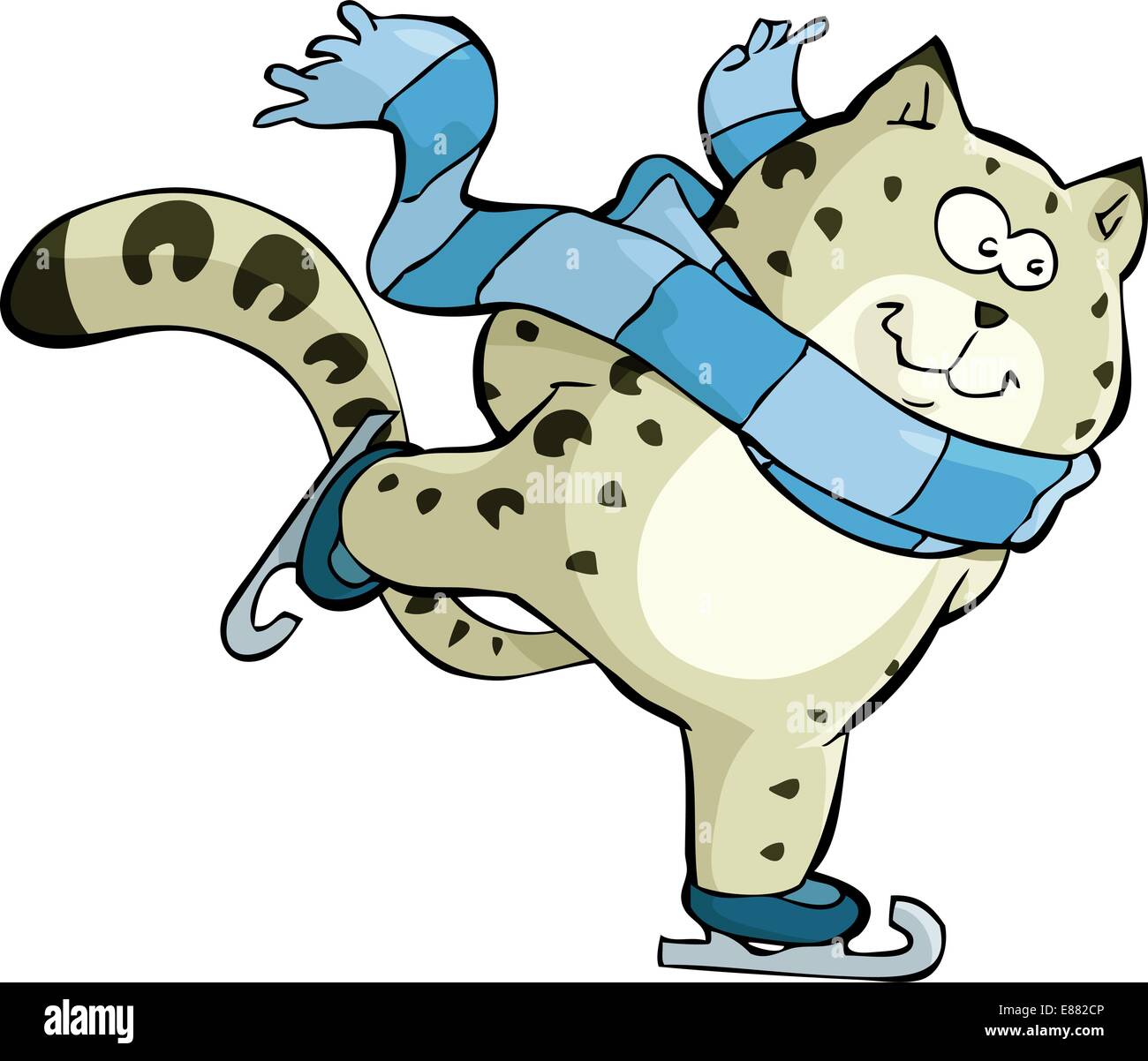 Snow leopard slide on skates vector illustration Stock Vector