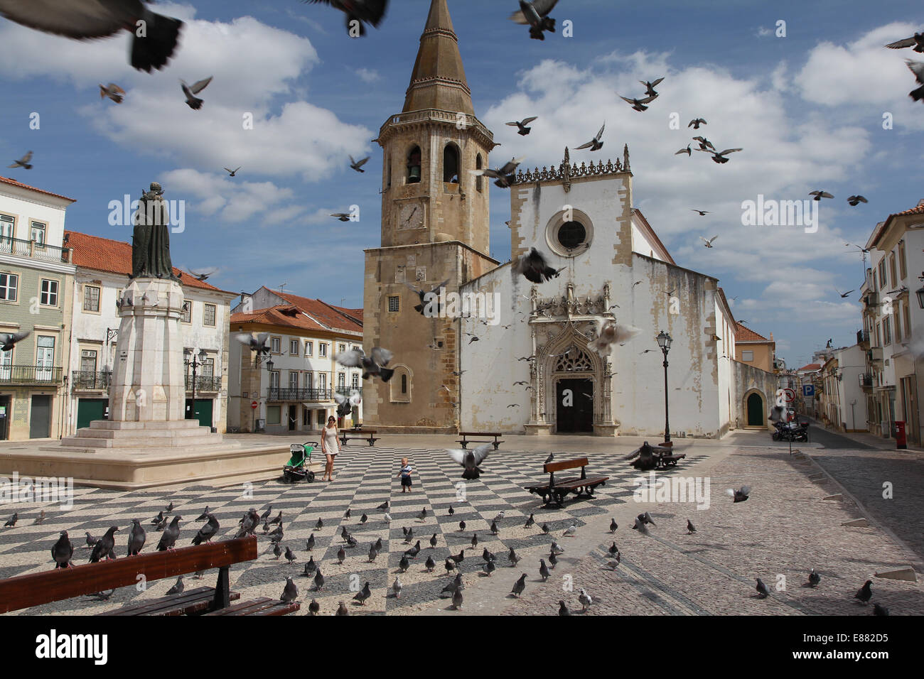 Republic Square in the Portuguese town of Tomar. Stock Photo
