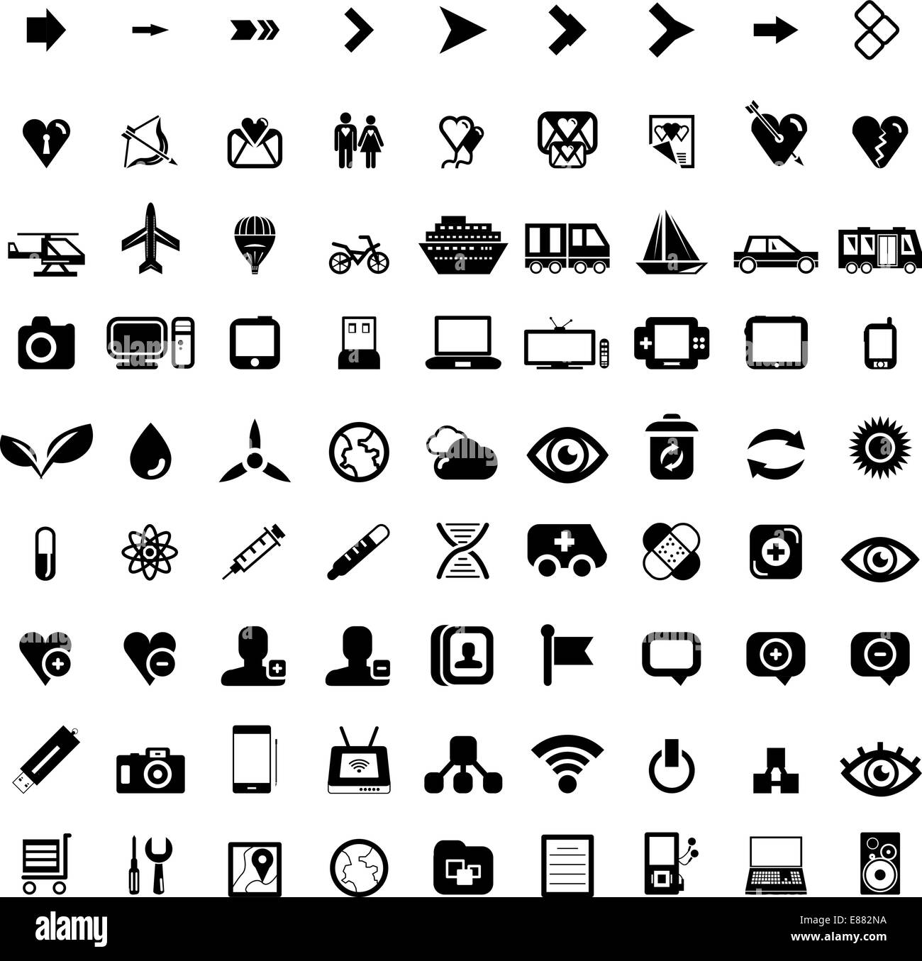 Big set of black web icons isolated on white. Vector Stock Vector