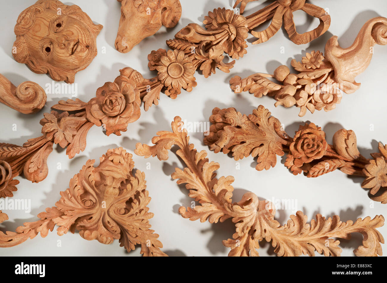 A collection of decorative carved wood Stock Photo Alamy