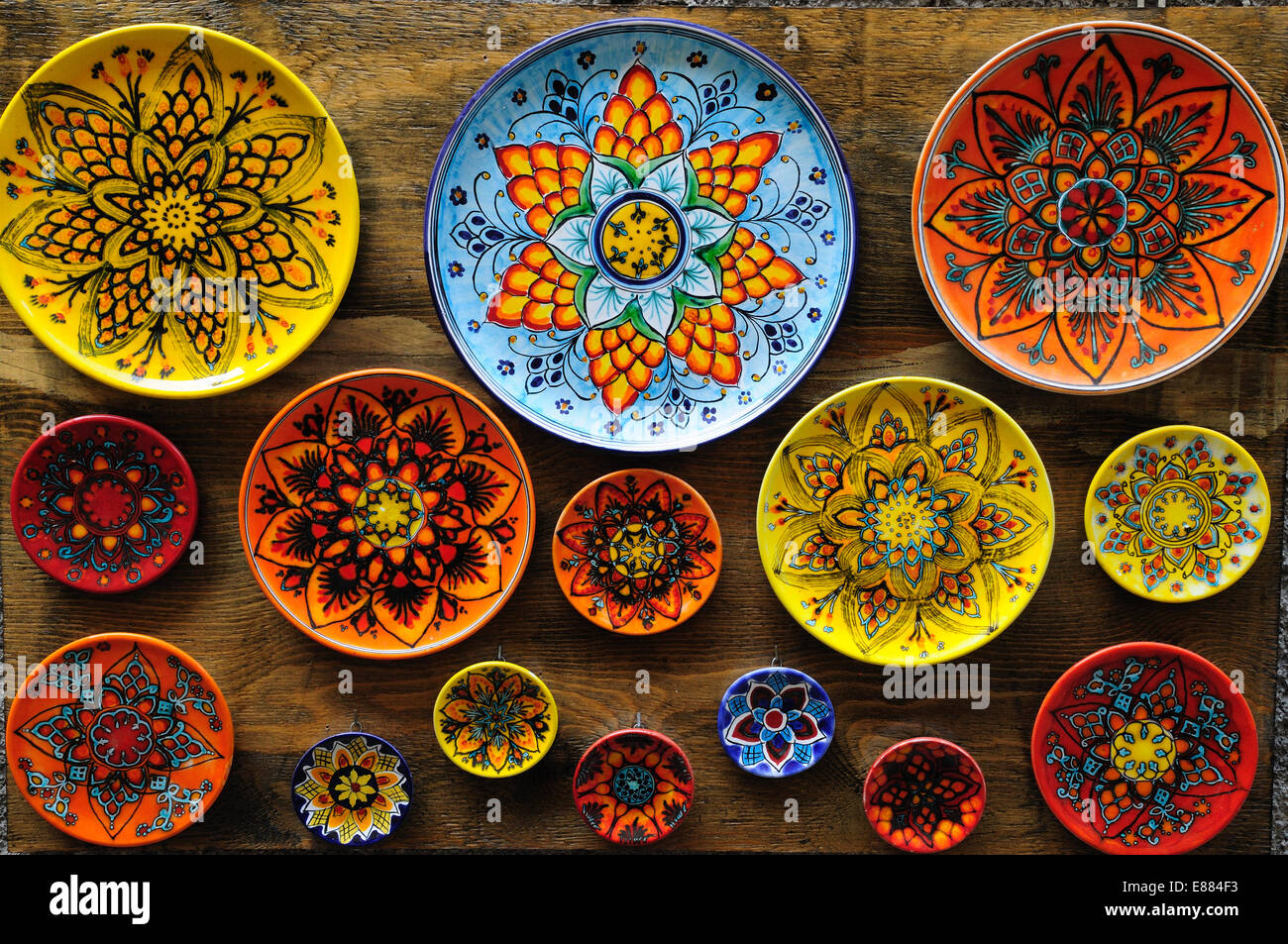 Colourful traditional Sicilian pottery outside a gallery in Castelmola