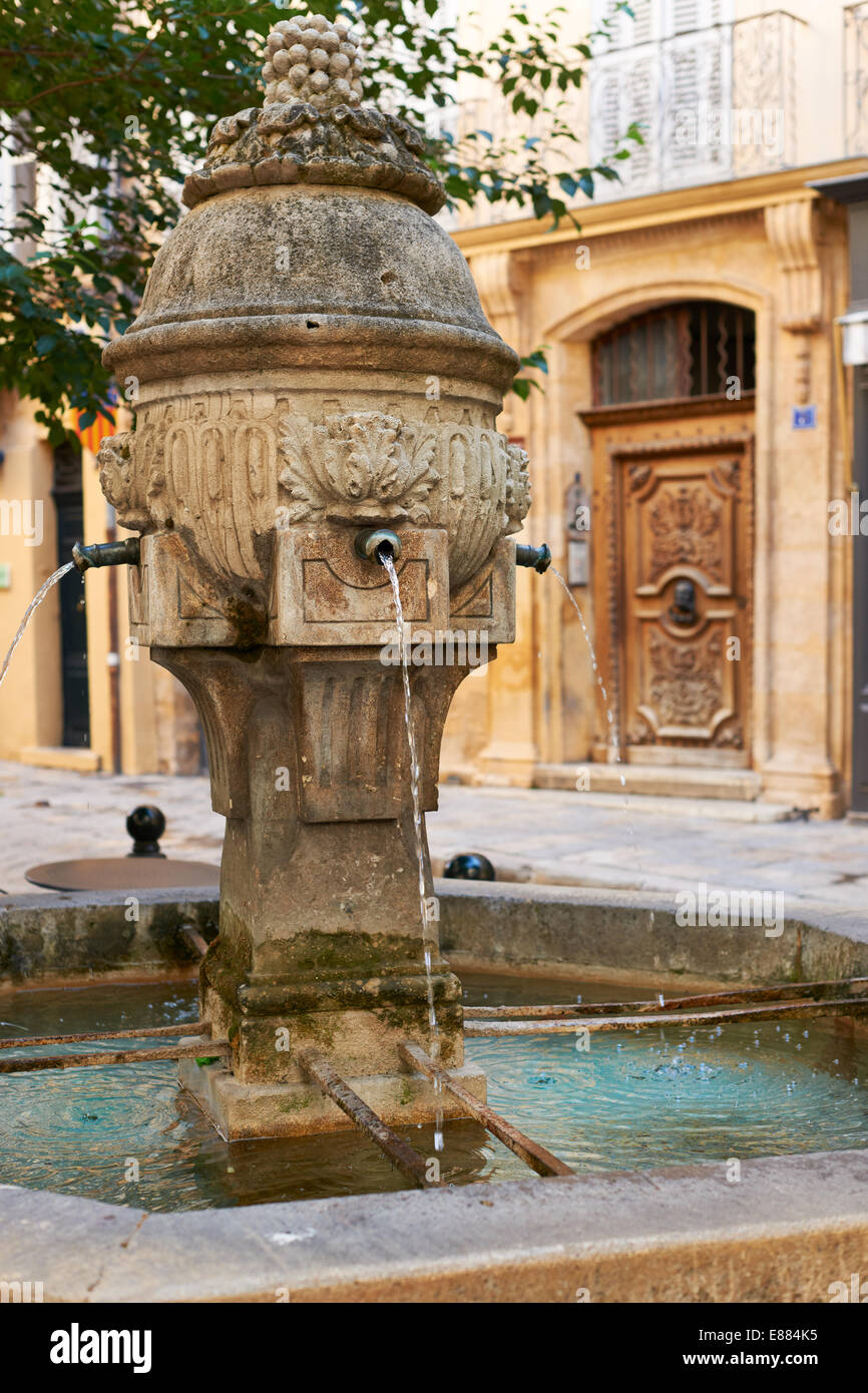 Ancient fountain from the old part of Aix en Provence town, PACA, France, typical provence architecture Stock Photo