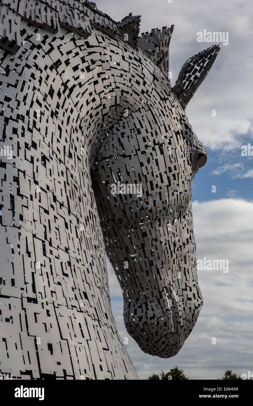 The Kelpies Horse Sculptures at alongside the Forth & Clyde Canal and the M8 motorway at Falkirk in Scotland Stock Photo