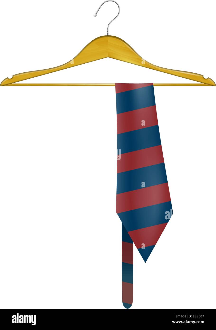 Wooden hanger with a striped tie Stock Vector