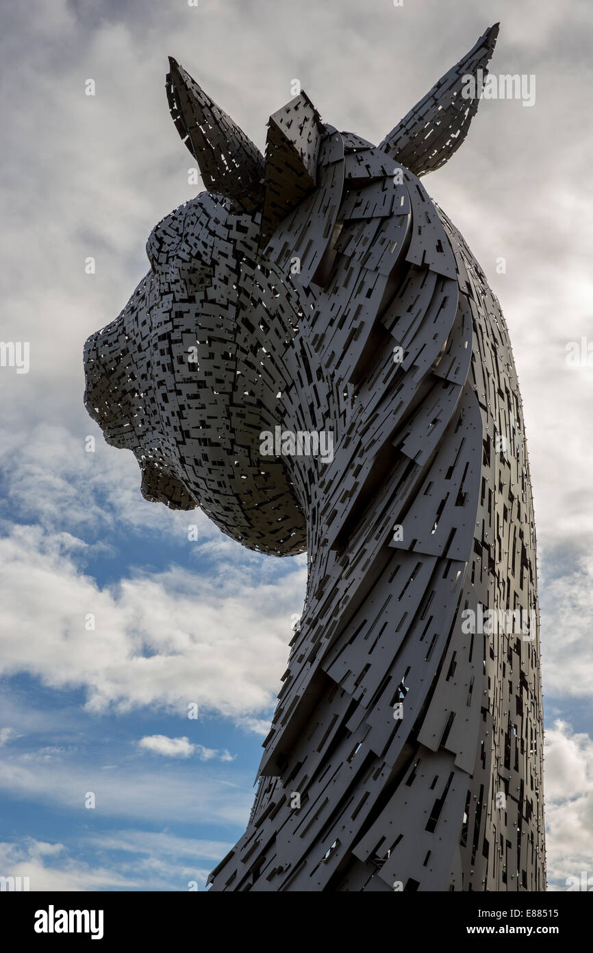 The Kelpies Horse Sculptures at alongside the Forth & Clyde Canal and the M8 motorway at Falkirk in Scotland Stock Photo