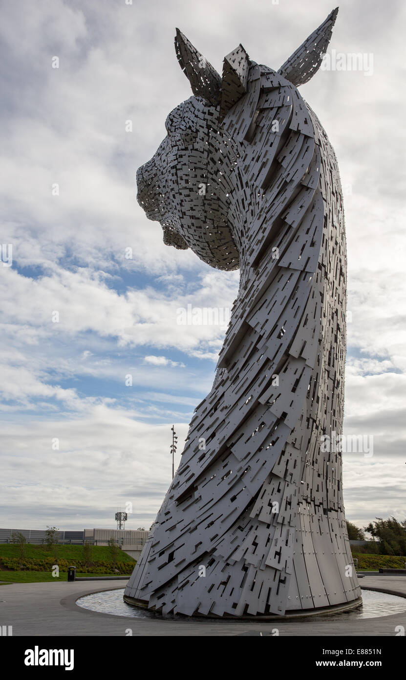 The Kelpies Horse Sculptures at alongside the Forth & Clyde Canal and the M8 motorway at Falkirk in Scotland Stock Photo