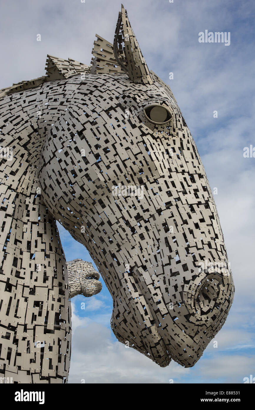 The Kelpies Horse Sculptures at alongside the Forth & Clyde Canal and the M8 motorway at Falkirk in Scotland Stock Photo