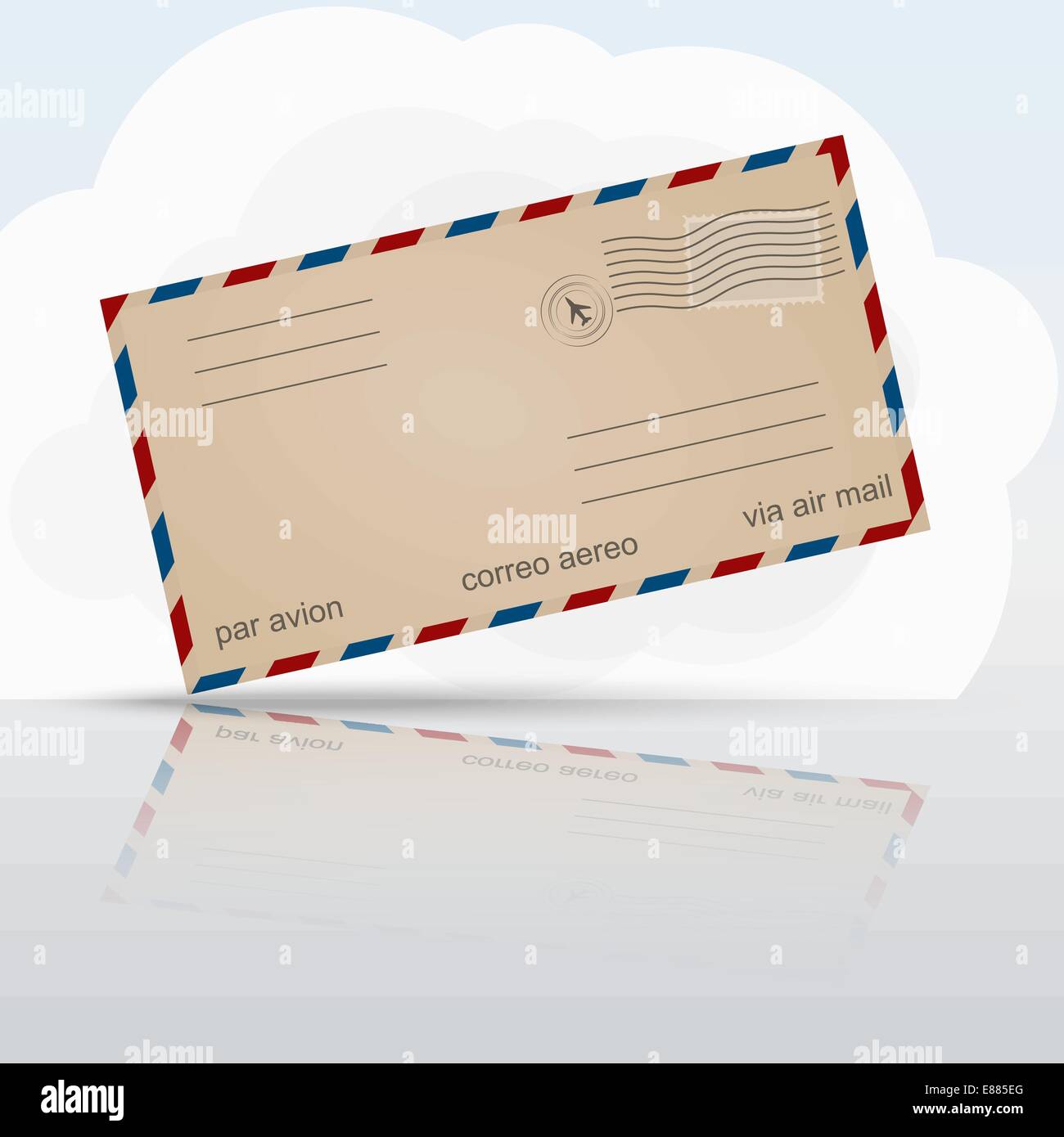 Old airmail envelope with cloud and reflection Stock Vector
