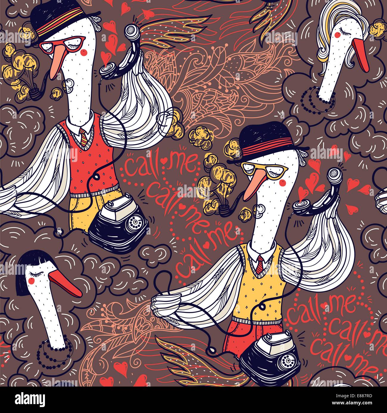 vintage vector seamless pattern with funny loving birds Stock Vector ...