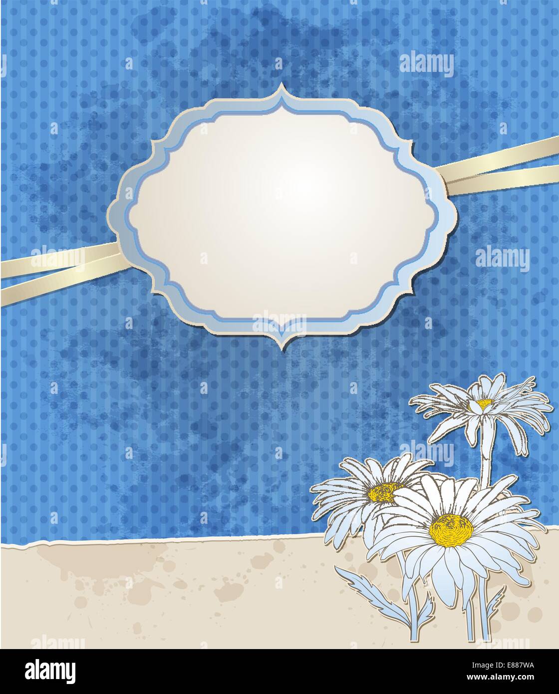 Vintage blue vector background with label and flowers Stock Vector