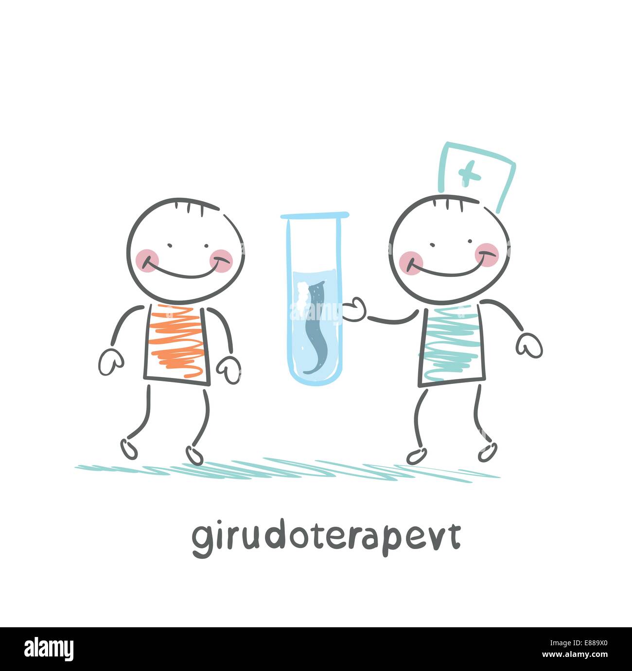 girudoterapevt shows the patient tube with leeches Stock Vector