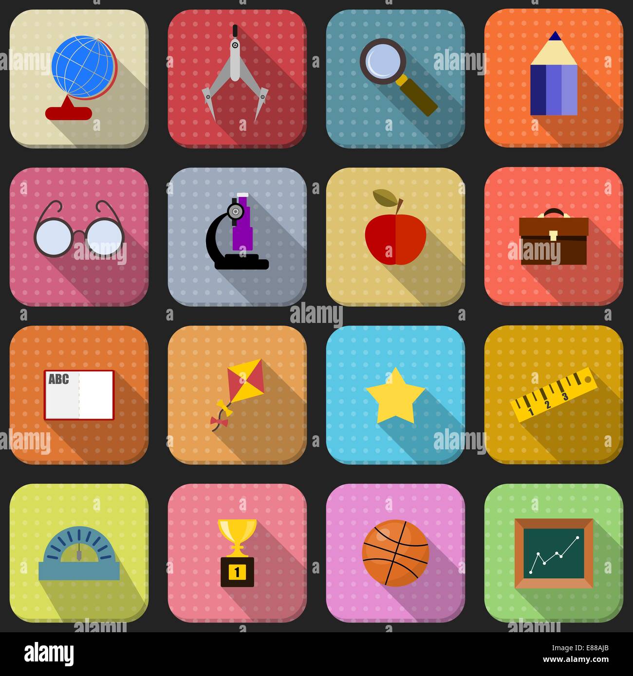 16 flat icons for school Stock Vector Image & Art - Alamy