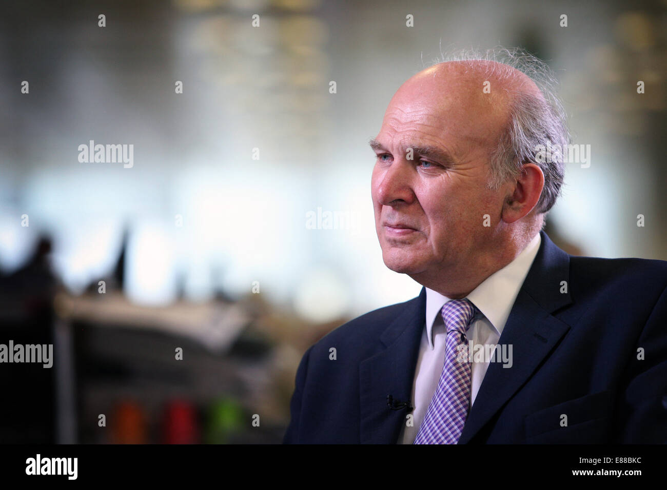 Vince Cable , former Lib Dem leader, in the Manchester Evening News office. Stock Photo