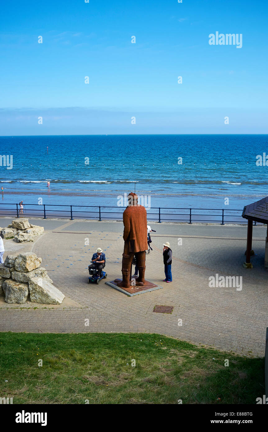 Filey, on the Yorkshire East Coast, Northern England, UK, showing the 12 feet high Fishermans Statue Stock Photo