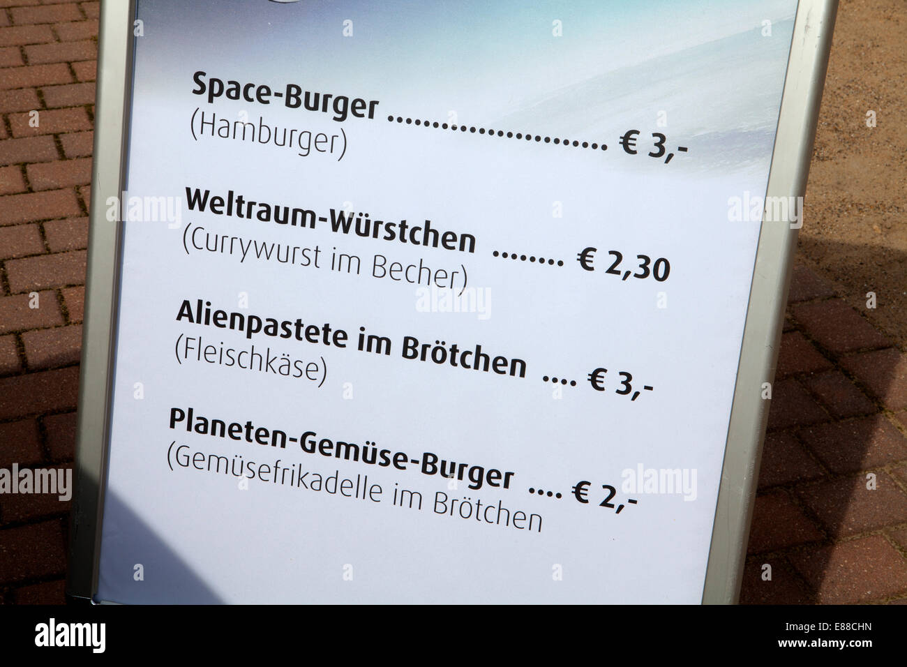 Menu of galactic specialties, Sauerland Pyramids, Galileo Park, Lennestadt, Sauerland, North Rhine-Westphalia, Germany, Europe, Stock Photo