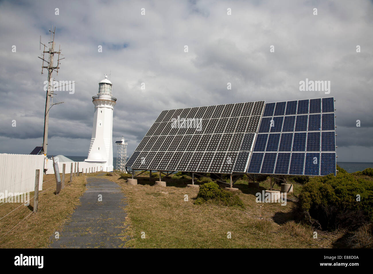 The solar power panels provide the power for the lighthouse cottages at Green Cape  Ben Boyd National Park South Coast NSW Austr Stock Photo