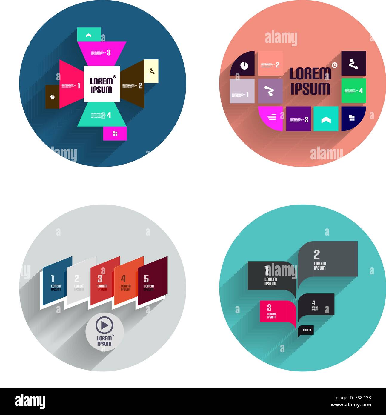 Infographic templates inside colorful circles. Set of flat icons with ...