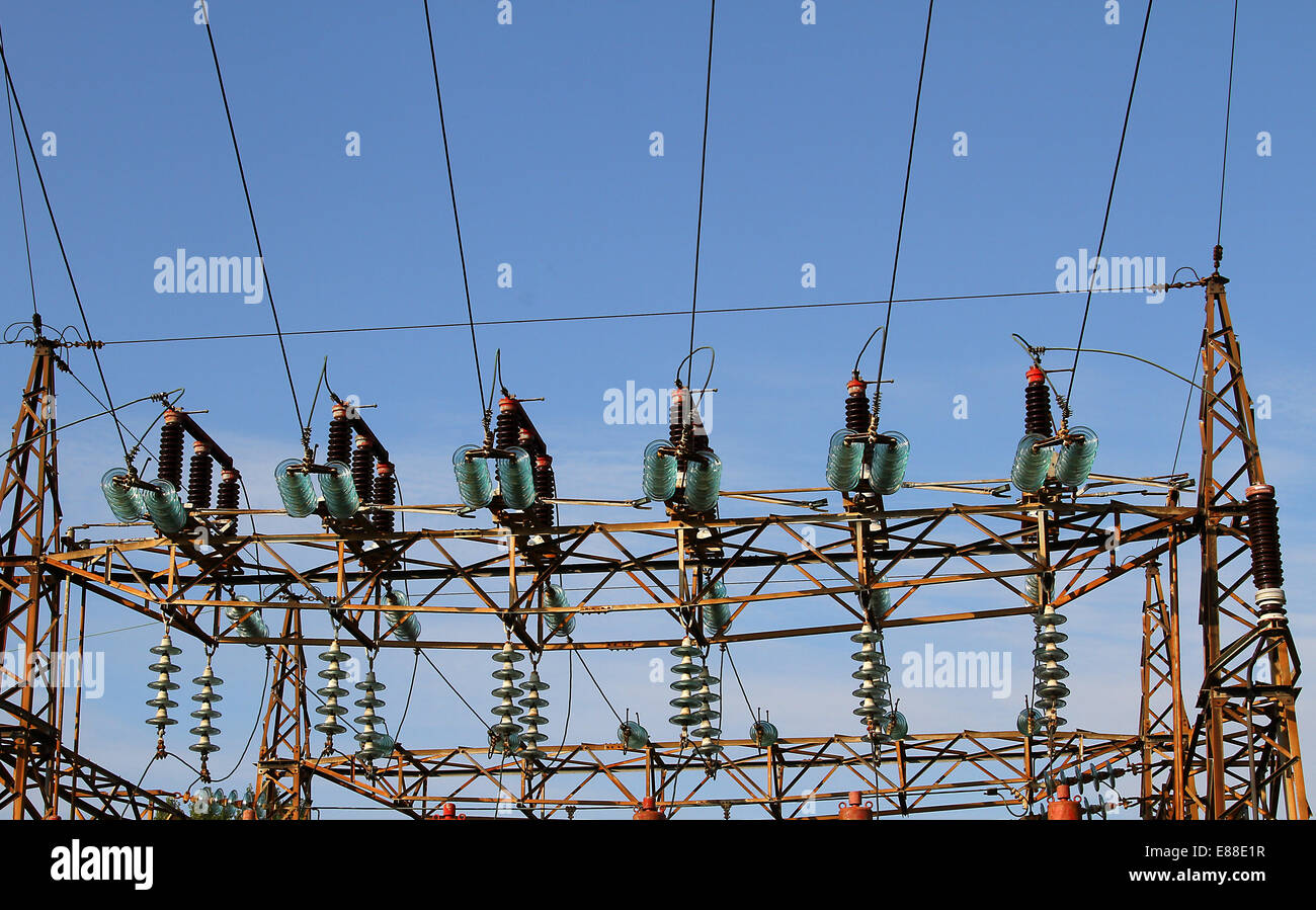 Pylons Inslulators great insulators in a power plant with tall pylons of high voltage ...