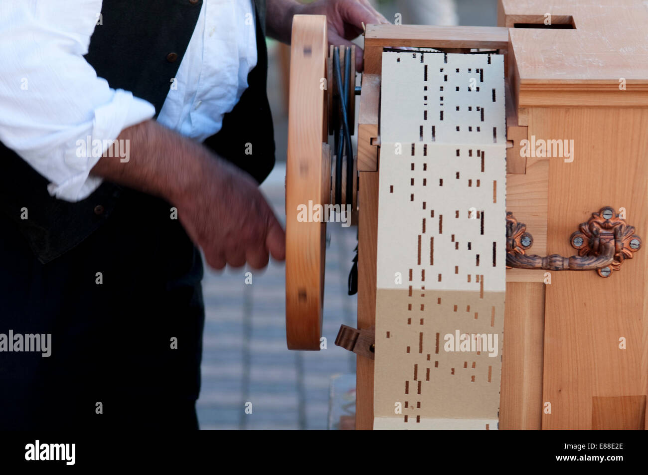 Italy, Lombardy, Organ Grinder with Barrel Organ Stock Photo