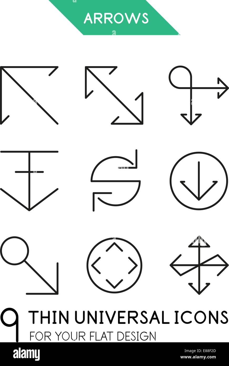 Arrow thin line icon set - 9 computer symbols for your flat deisgn ...