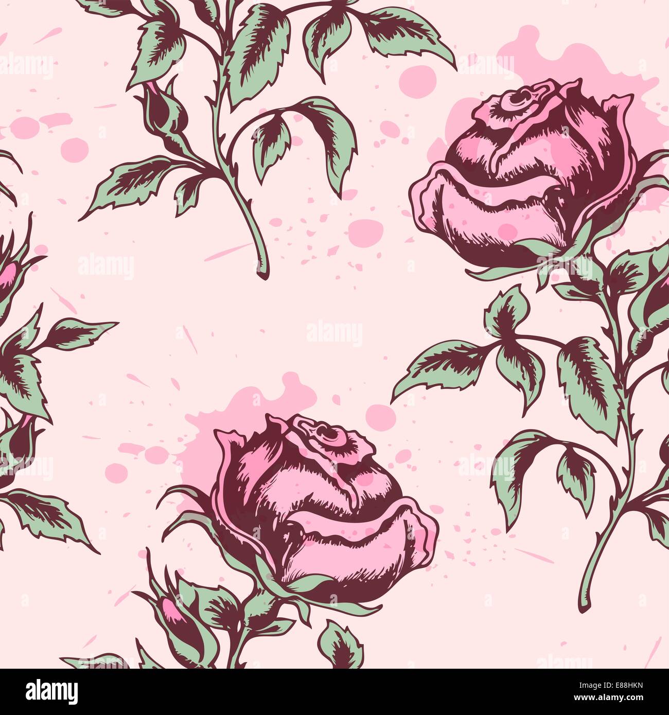 Vector vintage floral seamless pattern with pink roses Stock Vector ...