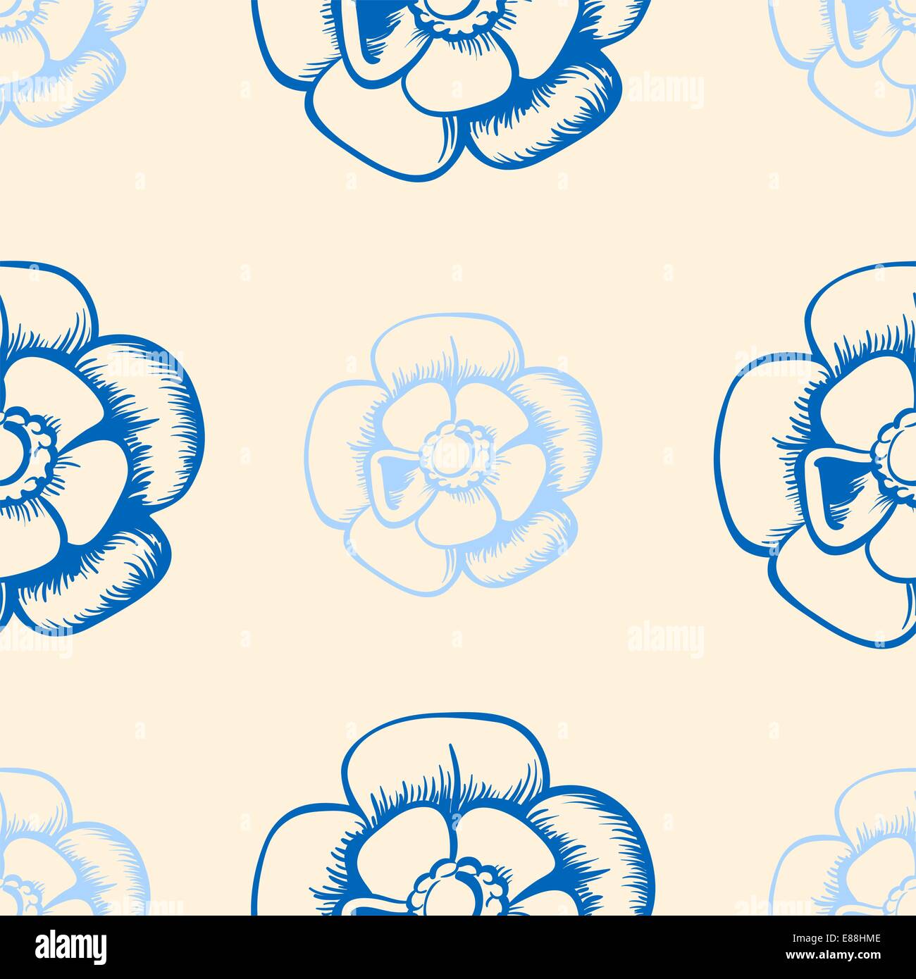 Hand drawn vintage seamless pattern with blue flowers Stock Vector ...