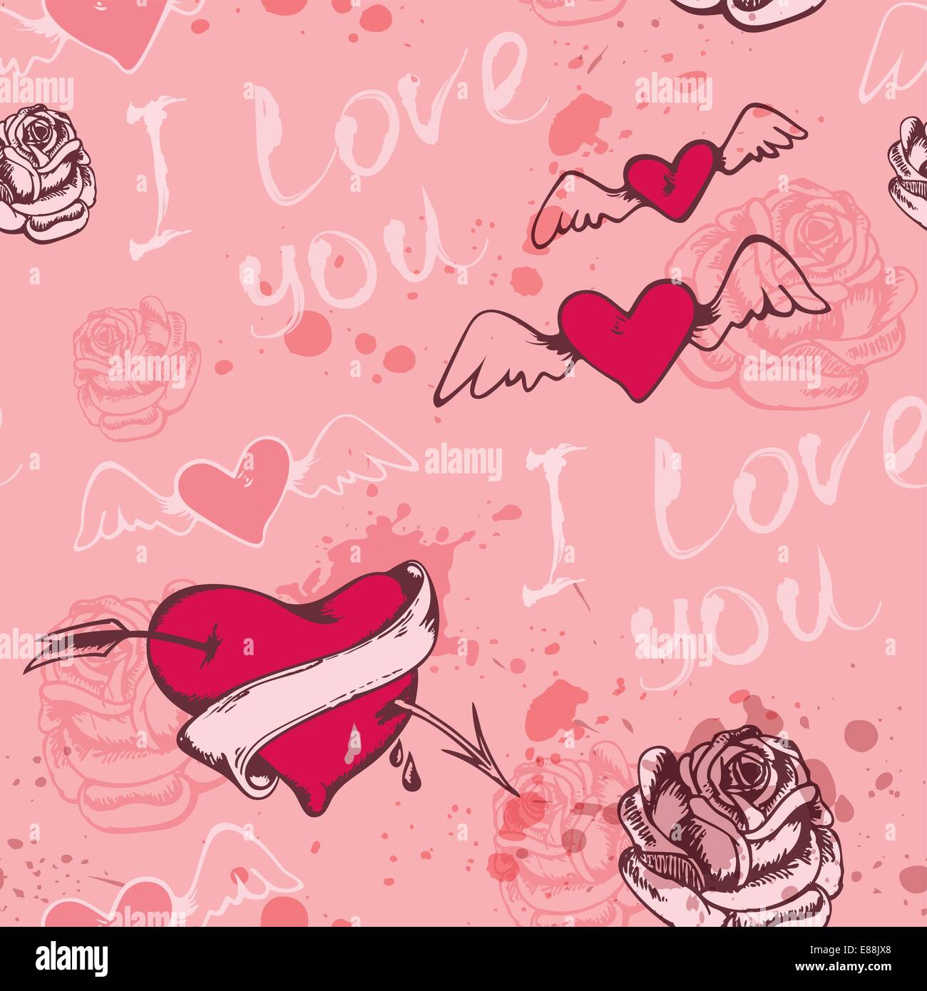 Vintage seamless pattern with hearts for Valentine’s day Stock Vector ...