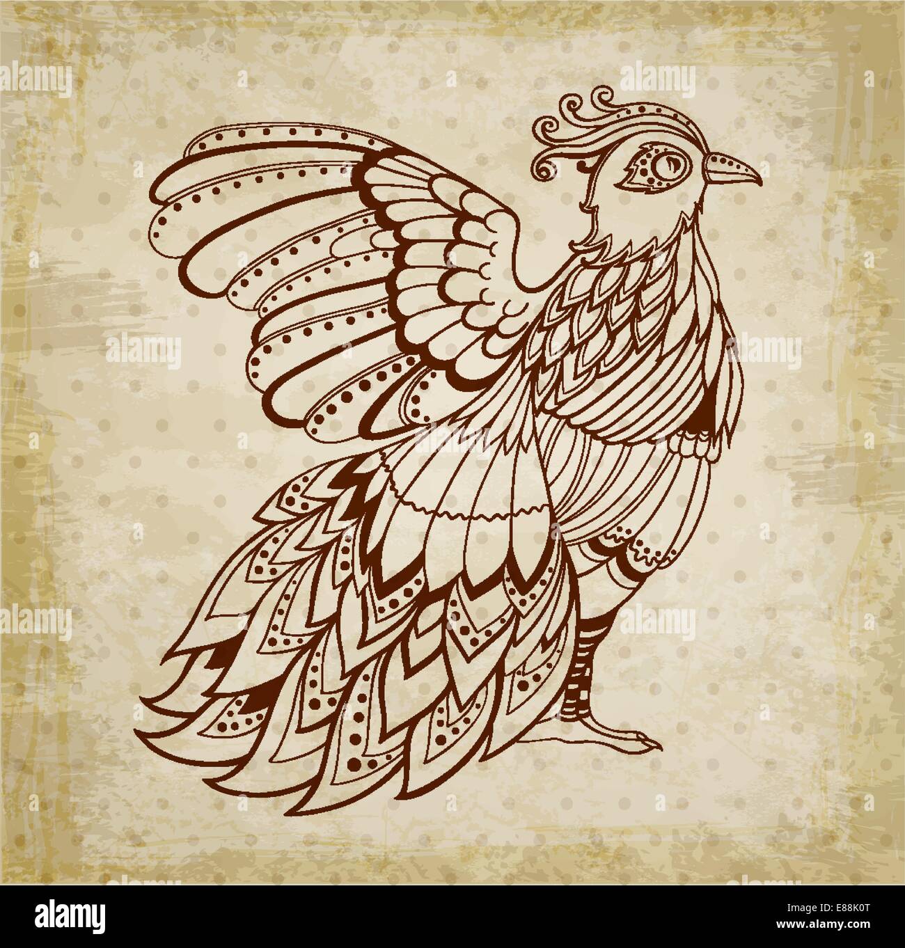 Decorative vector grunge ethnic background with bird Stock Vector Image ...